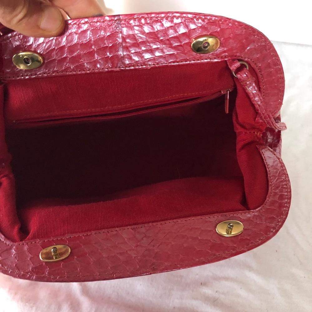 Red Women's Python-Texture Cosmetic Pouch - Picture 4 of 8